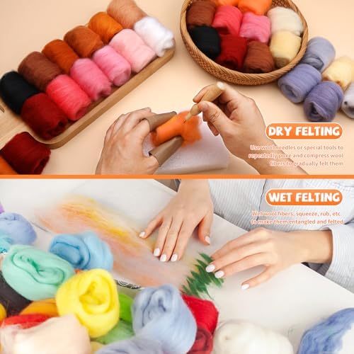 Mayboos 72 Pcs 7.6 oz Needle Felting Wool, 24 Colors Wool Roving - Image 4