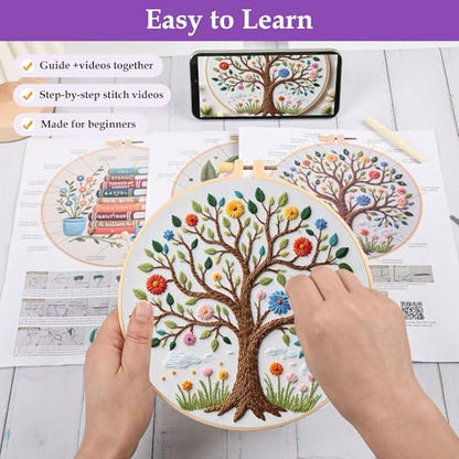 Uniartfy 3 Set Embroidery Kit for Beginners, Butterfly Tree Book Patterns - Image 3