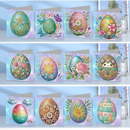 Diamond Painting Greeting Cards 12 Pack Easter Egg DIY Kit with Special Shaped Rhinestones, Thick Cardboard, Envelopes Included, Handmade Craft for Adults, Spring Holiday Gift - Image 2