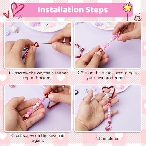 204 Pcs DIY Keychain Making Kit Letter Beads Key Chain Flower Star Heart Bead Kit Acrylic Key Ring Bag Charms Crafts Accessories - Image 7