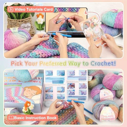 Aeelike Crochet Blanket Kit for Beginner, Easy Blanket Crochet Kit, Rainbow - Image 4
