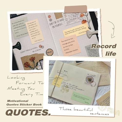 Prstincol 24 Sheets Vintage Motivational Quote Stickers Pad wtih Tweezer,246 Pcs Inspirational Typewriter Font Quotes Pad,Word Stickers for Scrapbook Junk Journal Bullet Journal DIY Craft Card Making - Image 4