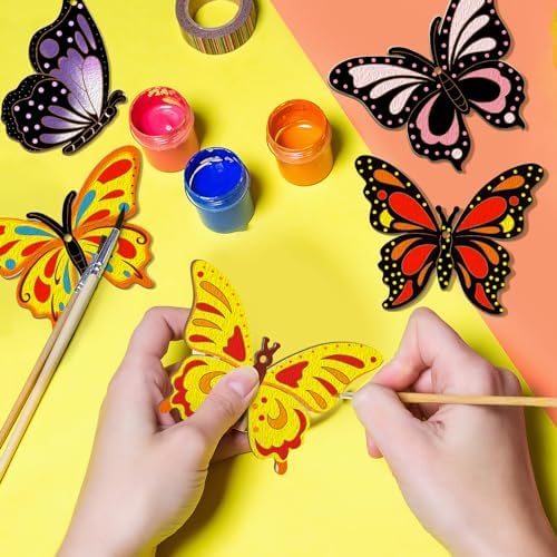80PCS Wooden Spring Ornaments to Paint Butterfly Cutouts, 8 Styles DIY Blank Unfinished Wood Butterfly Cutouts Ornament for Home Crafts Hanging Decorations - Image 2