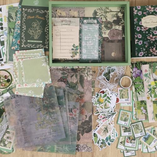Koqye Green Plants Scrapbook Kit - 157-Piece DIY Craft Supplies for Holiday Cards, Journals & Gifts Includes Notebook, Washi Tape, Stickers & More (Green Plants) - Image 5