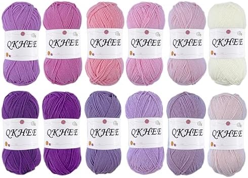 QKHEEYarn for Crocheting and Knitting 12 * 1.76 Oz (50G) /195yd,Fine/Fingering Weight (1), 60% Cotton 40% Acrylic Soft Yarn kit for Making Granny Squares and amigurumi(Elegant) by QKHEE