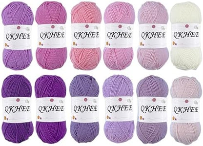QKHEEYarn for Crocheting and Knitting 12 * 1.76 Oz (50G) /195yd,Fine/Fingering Weight (1), 60% Cotton 40% Acrylic Soft Yarn kit for Making Granny Squares and amigurumi(Elegant) by QKHEE