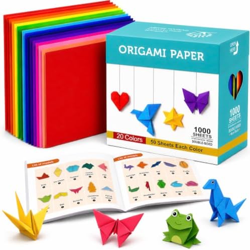 BUBU Origami Paper Kit 1000 Sheets 6x6 Colored Paper with Origami Book by BUBU