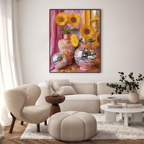 GEEHEIY Paint by Numbers Kit for Adults, Disco Sunflower Vase, 16 x 20 Inch - Image 2