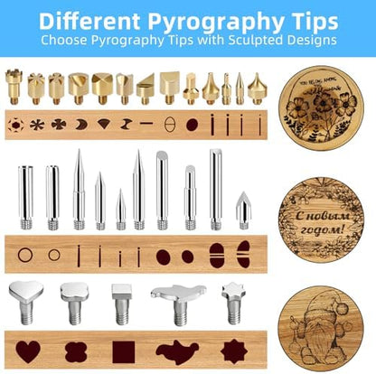 HANDSKIT 52PCS 90W Wood Burning Kit,Wood Burning Tool with LCD Display and Adjustable Temperature 180~480°C,28 Pyrography Tips,6 Blades and 1 Blade Holders,Pyrography Pen for Woodburning Crafts - Image 2