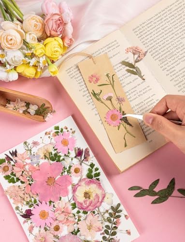 80pcs Pink Pressed Flowers Bulk, Romantic Dried Flower Leaves, Natural Pressed Dried Flowers with Tweezer for DIY Crafts Resin Mold Candles Cake Bridal Scrapbooking Supplies - Image 3