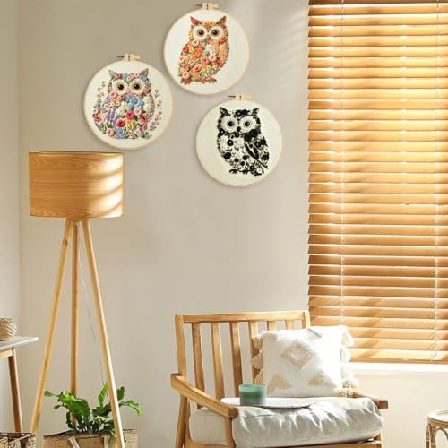 FONNUY Floral Owl Embroidery Kit for Beginners, DIY Handmade Flower Animal Embroidery Set with Hoop, Stamped Cross Stitch Kit for Adults, Unique Home Wall Art Decor & Craft Gift (Colorful) - Image 6