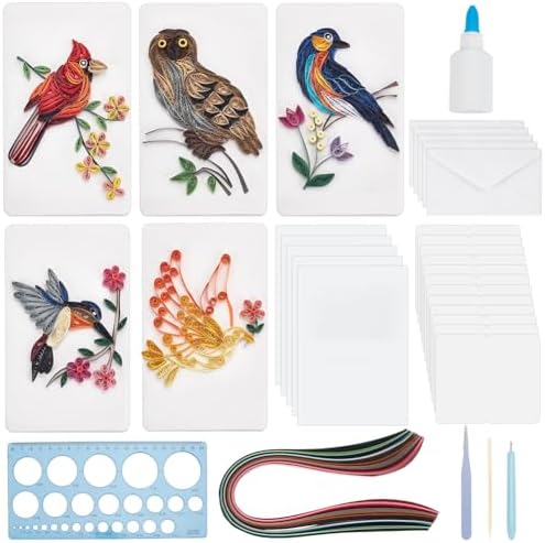 WEBEEDY DIY Bird Quilling Greeting Card Sets with 20 PCS Blank Cards,36 Colors Strips,Paper Quilling Tools and White Emulsion Greeting Card DIY Quilling Supplies for Birthday Party Gifts by WEBEEDY