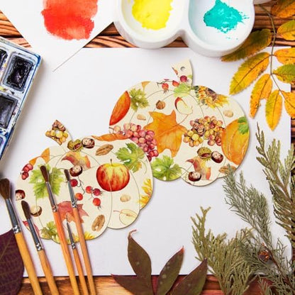 Large Size 7inch Wooden Halloween Thanksgiving Ornaments to Paint,Pumpkin Cutouts Unfinished DIY Blank Unfinished Pumpkin Wood Discs Ornament for Crafts Hanging Autumn Decorations 10PCS - Image 3