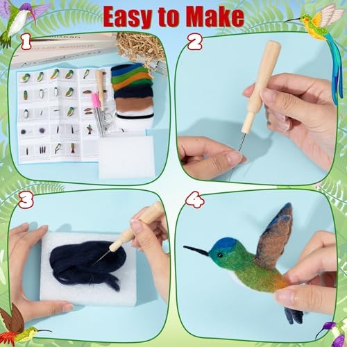 WATINC Needle Felting Kit - 3 Set Unique Different Cute Doll Wool Felt Needle Tools Foam Pad Instruction, DIY Home Decoration Craft Party Supplies for Art Work Starter Beginners (Hummingbird) - Image 3