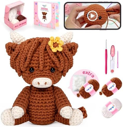 Mewaii Highland Cattle Crochet Kit for Beginners, 40% Extra Yarn by Mewaii