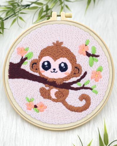 ERKOON Punch Needle Kit for Beginners Adults, DIY Easy Animals Embroidery Set for Starter Art Craft, Needling Punch Project with Patterns, Tools, Yarns, Hoop, Instruction (Monkey) - Image 4