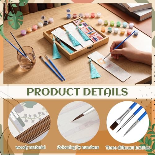Kosiz 12 Pcs Book Paint by Number Kit for Adult Wood Bookmark - Image 4