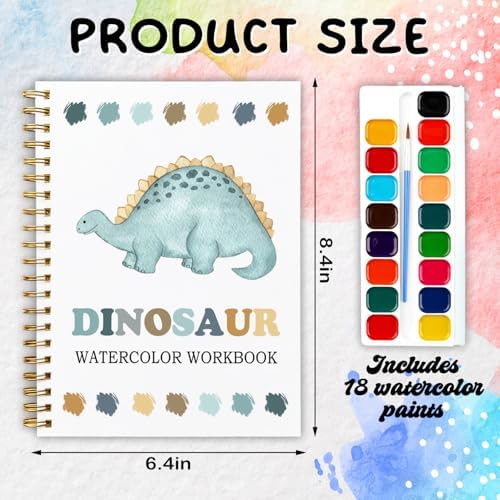 12 Dinosaur Patterns Watercolor Set, Painting Book for Beginners, Fun Family Art Activity Kit, Creative DIY Gift for Adults, Dino Lover Stress Relief Workbook - Image 2