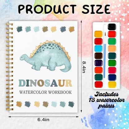 12 Dinosaur Patterns Watercolor Set, Painting Book for Beginners, Fun Family Art Activity Kit, Creative DIY Gift for Adults, Dino Lover Stress Relief Workbook - Image 2