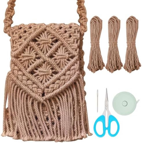 INFUNLY DIY Macrame Bag Kit for Adults Beginners Bohemian Macrame Cord Shoulder Bag Set with Tassel Hmade Knotting Satchel Bag Kit with Instruction DIY Macrame Bag Kit for Women Holiday Beach Decor by INFUNLY