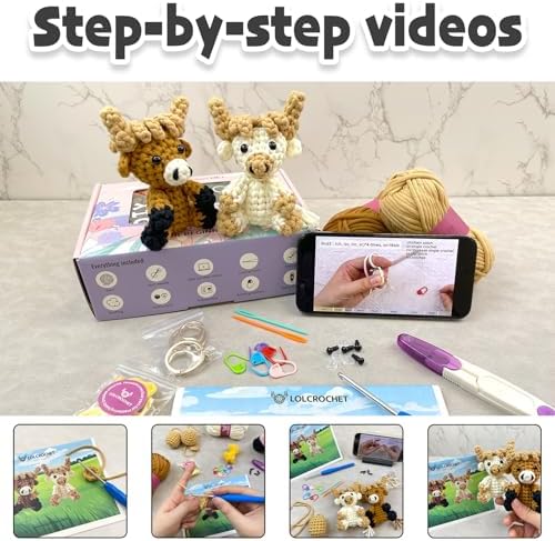 Cute Puppy Crochet Kit for Beginners, Learn to Crochet Animal Starter Set with Video Tutorial & Crocheting Manual, Easy Yarn Knitting Kit for Adult, Stuffed Dog Craft Doll Xmas Gift - Image 4
