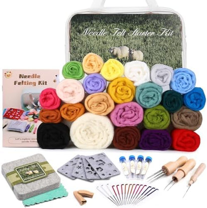 Mayboos Needle Felting Kit, 24 Colors Wool Roving Set with Felting Needles by Mayboos