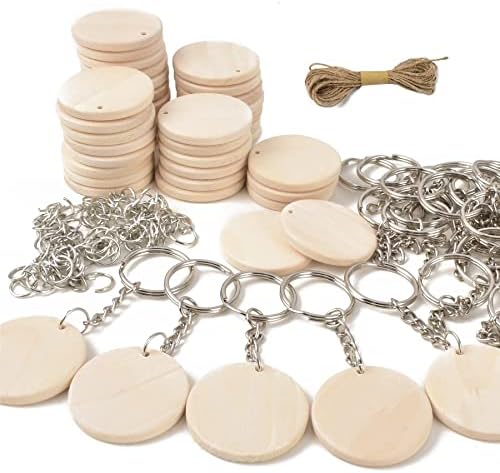 30Pcs Natural Wood Slices, 1.5 inch Unfinished Wood Sign, Unfinished Predrilled Log Discs Wooden Circles with 30 pcs Key Rings for DIY Crafts Christmas Decorations Ornaments by Unknown