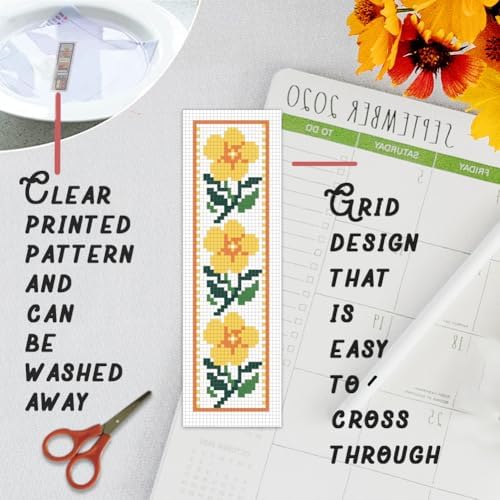 BEUNITONE Cross Stitch Bookmark Kit 6 Pcs Flower DIY Bookmarks Cross Stitch Kits for Adults Beginners with Instructions Cute Pre-Sorted Floss Cross-Stitch Stamped Embroidery Kit for Gifts 8''x2.4'' - Image 3