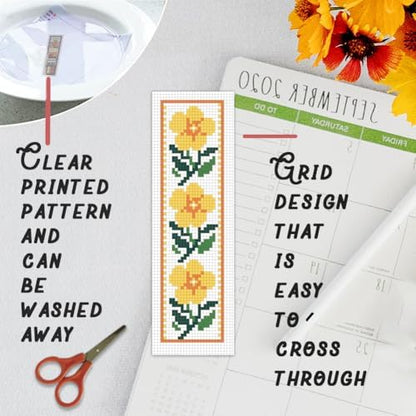 BEUNITONE Cross Stitch Bookmark Kit 6 Pcs Flower DIY Bookmarks Cross Stitch Kits for Adults Beginners with Instructions Cute Pre-Sorted Floss Cross-Stitch Stamped Embroidery Kit for Gifts 8''x2.4'' - Image 3