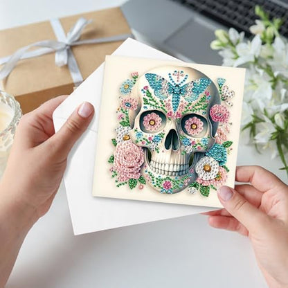 6-Pack Flower Skulls Diamond Painting Greeting Card Kits, Special Shaped Diamonds Painting, DIY Handcraft for Relatives and Friends with Wishes,Unique Design Crafting for Birthday or Holiday Cards - Image 5