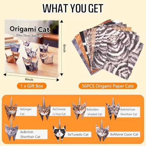 hapray 56 Sheets Cat Origami Paper Kit, Origami Kit for Kids, Origami Book - Image 4