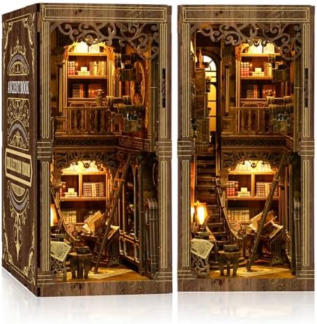 Book Nook Kit - (Classic Edition) - DIY Miniature Wooden Puzzle | Vintage Book Collection Room with LED Lights | 3D Dollhouse Bookend for Bookshelf Decoration | Creative Gifts by Cuiwos