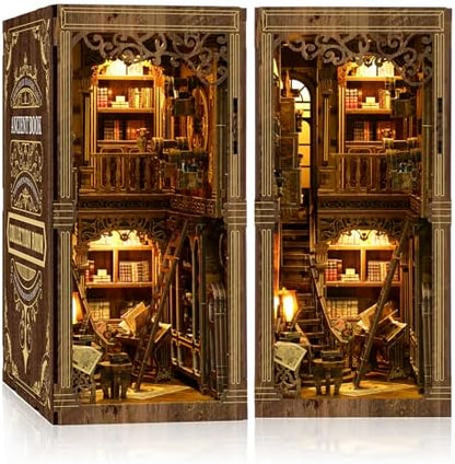 Book Nook Kit - (Classic Edition) - DIY Miniature Wooden Puzzle | Vintage Book Collection Room with LED Lights | 3D Dollhouse Bookend for Bookshelf Decoration | Creative Gifts by Cuiwos