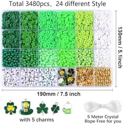 BBita St.Patrick's Day Polymer Clay Beads Bracelet Making kit, 3480pcs 24 Style Cute Fun Beads Charms for Jewelry Necklace Earring Making DIY Accessories for Women Girls - Image 2