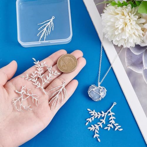 PH PandaHall 8pcs 4 Styles Branch Shape Blanks, Brass Pendant Trays Bezel Metal Claw Cage Pendant Frames Pendants Holder for Irregular Gemstone Cabochons Rhinestones DIY Jewelry Making, Silver - Image 3