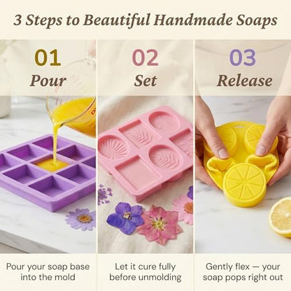 GLYNORKS Silicone Soap Molds for Soap Making, 20pcs Soap Molds Kit with Rectangle, Lemon & Leaf Designs, 10 Gift Bags, 6 Cards & 30 Dried Flowers, DIY Soap Making Supplies Kit for Adults - Image 5