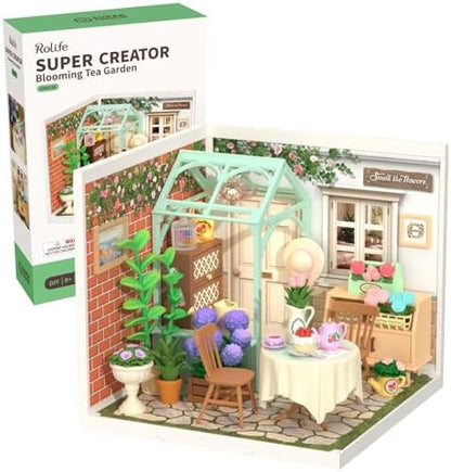 Rolife Super Creator-DIY Plastic Miniature House for Adults, Mini Blocks Model Kit Building Set for Teens 8-12, DIY Crafts/Hobbies/Building Blocks Toys for Teens&Adults (Blooming Tea Garden) by Rolife