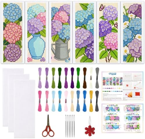 ORIGACH 6 Set Hydrangea Cross Stitch Bookmark Kit for Beginner by ORIGACH