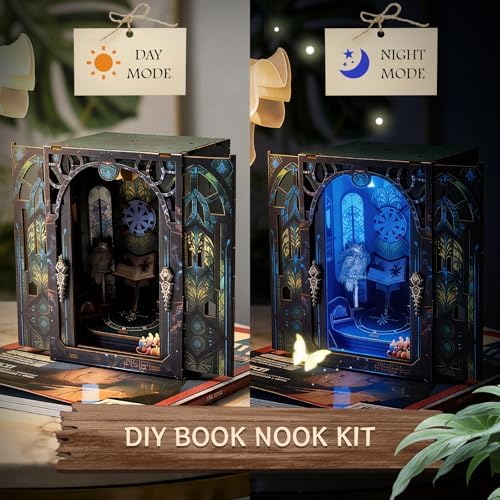 DIY Book Nook Kit Miniature Dollhouse with LED Light, 3D Wooden Bookshelf Insert Reading Corner Bookshop, Mini Library Model Building Kit for Adults Teens, Book Nook Shelf Decor Gift for Book Lovers - Image 4