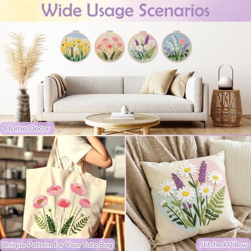 Louise Maelys 4 Pack Watercolor Floral Embroidery Kit for Beginners - Image 6