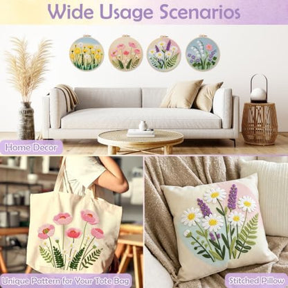 Louise Maelys 4 Pack Watercolor Floral Embroidery Kit for Beginners - Image 6