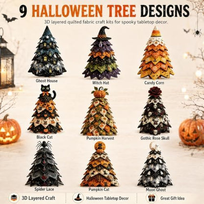 Muhubaih DIY Halloween Christmas Quilted Fabric Tree Kit, 3D Padded Patchwork Sewing Craft Kit for Beginners, Home Office Mantel Shelf Tabletop Decor, Handmade Holiday Gift for Craft Lovers - Image 7