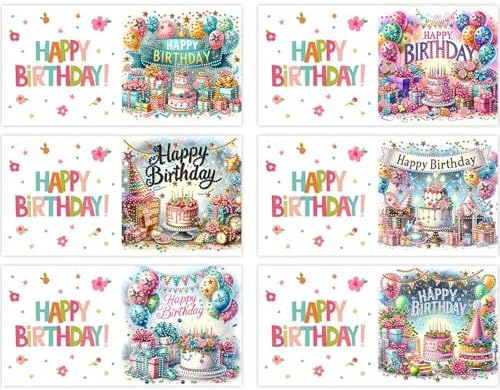6PCS Diamond Art Painting Greeting Cards Kit, Birthday Themed DIY Card Making Set with Crystals and Envelopes, Creative Craft for Adults, Fun Party Activity and Personalized Gift - Image 3