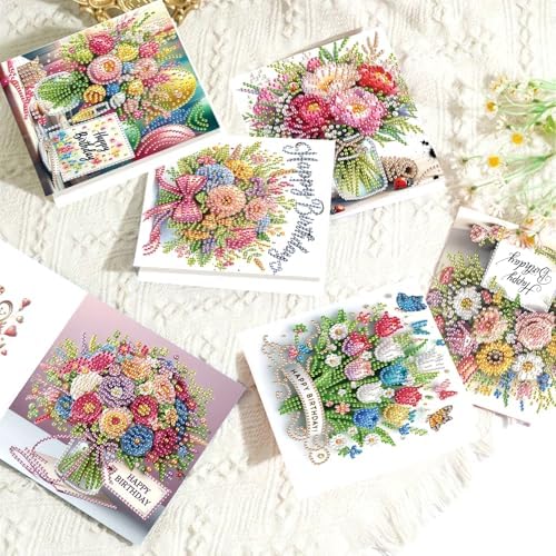 LazyFold 6Pcs DIY Diamond Art Painting Greeting Cards with Envelopes, Beautiful Bouquet All Occasion Note Card Kit for Women, Handmade Thank You Birthday Friendship Cards Gift - Image 5