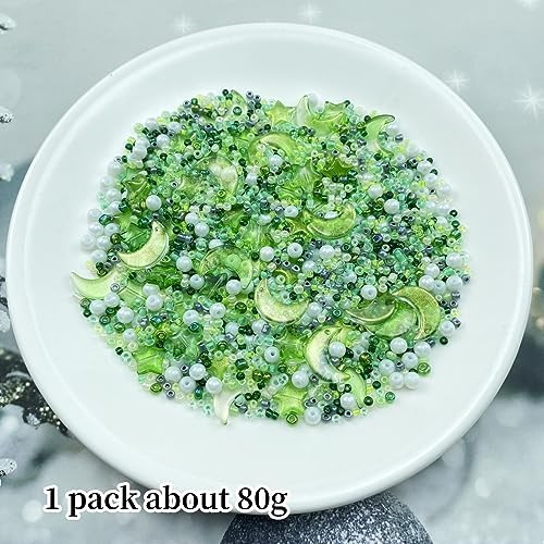 Assorted Glass Beads for Jewelry Making Multi Size Colors Glass Star Moon Seed Pearl Spacer Beads for Bracelets Necklace Earring Making(White Light Green) - Image 2