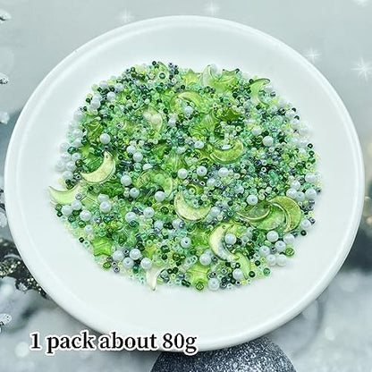 Assorted Glass Beads for Jewelry Making Multi Size Colors Glass Star Moon Seed Pearl Spacer Beads for Bracelets Necklace Earring Making(White Light Green) - Image 2