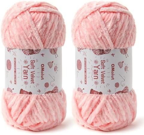 2x100g Fluffy Velvet Chenille Yarn for Crocheting and Knitting, 80m (87.5yd) Baby Yarn for Crocheting Soft, Crochet Chunky Yarns Amigurumi Yarns (2 Pink) by OMoiut