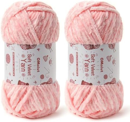 2x100g Fluffy Velvet Chenille Yarn for Crocheting and Knitting, 80m (87.5yd) Baby Yarn for Crocheting Soft, Crochet Chunky Yarns Amigurumi Yarns (2 Pink) by OMoiut