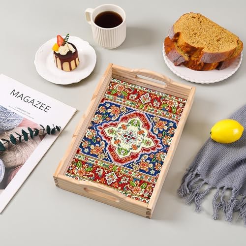 DOTSOPS 5D Diamond Art Kits for Adults Wooden Serving Tray with Handle Special Diamond Painting Plate Big Gem Dots Paint by Numbers Crafts Kits for Living Room Mandala 12 x 16 Inches - Image 6
