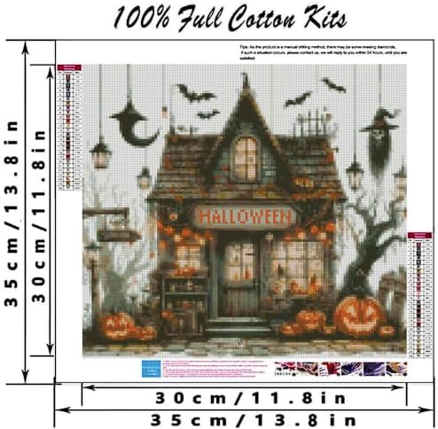 MYBISYMQQ Haunted House Stamped Cross Stitch Kit for Adults 13.7x13.7in - Image 2
